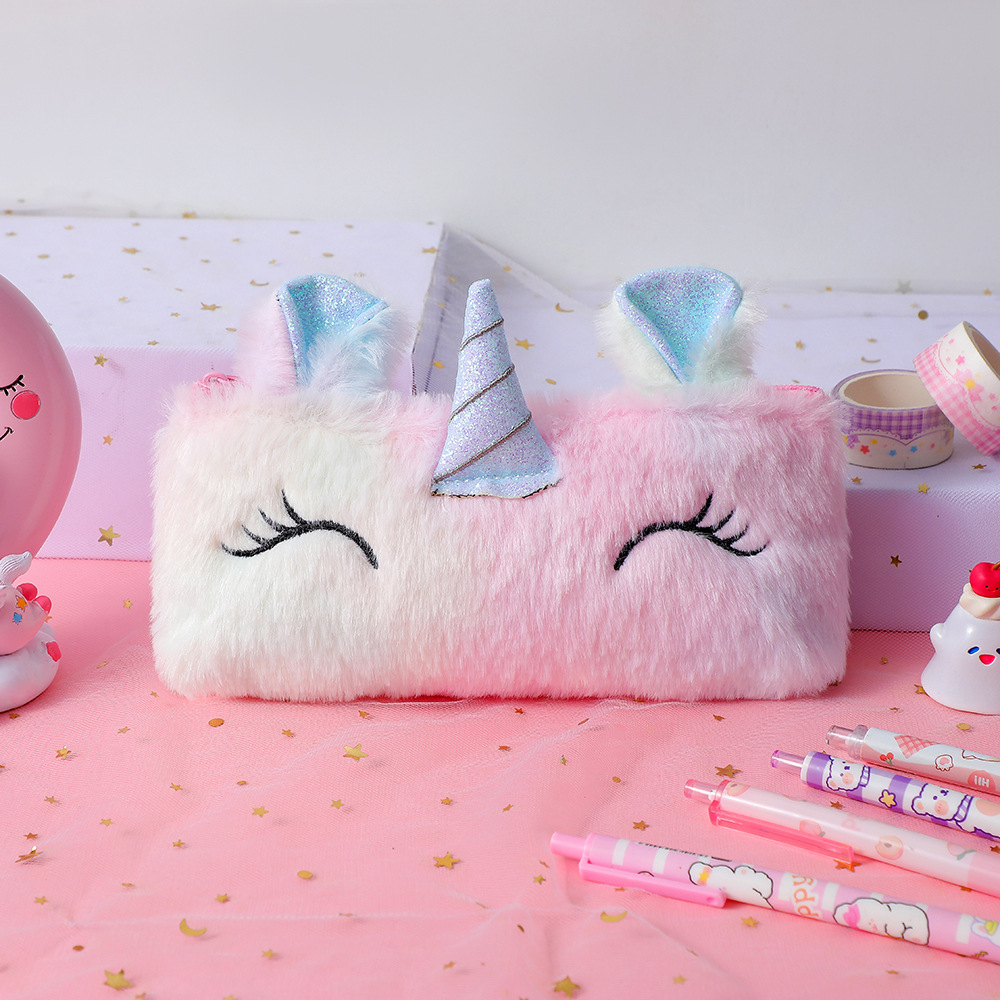 Unicorn Synthetic Plush Learning Cute Pencil Case display picture 3