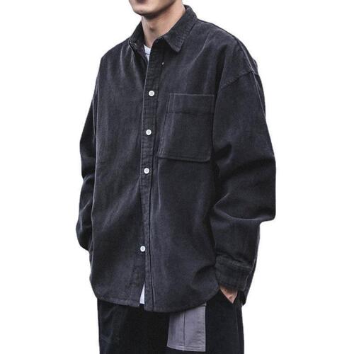 Men's Viscose Blouse Long Sleeve Autumn Japanese Trendy Casual Loose Men's Autumn/Winter Thick Blouse Men's Outerwear