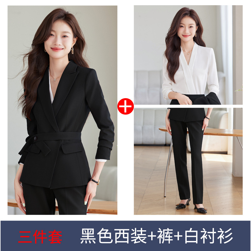Three-piece suit, black suit + pants + white shirt