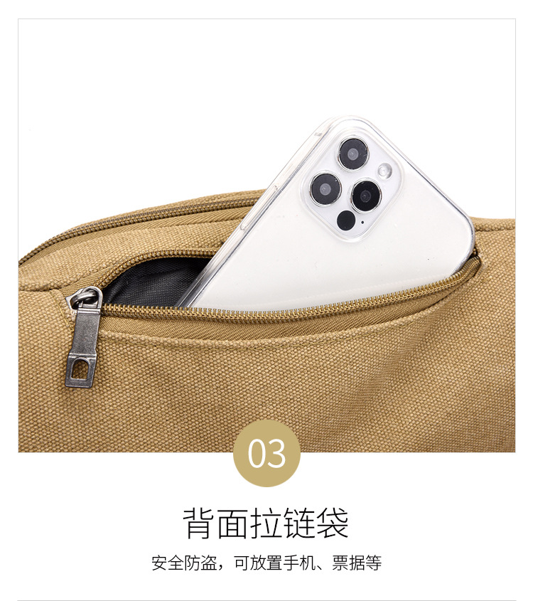 Men's construction site work close-fitting waist bag, wear-resistant canvas, crossbody mobile phone, loose change, crossbody single-shoulder convenient multi-layer bag undefined