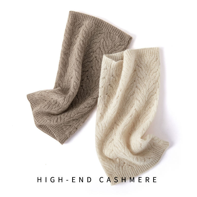 100%山羊绒秋冬新款女装保暖小围巾镂空加厚护劲围脖套头针织脖套