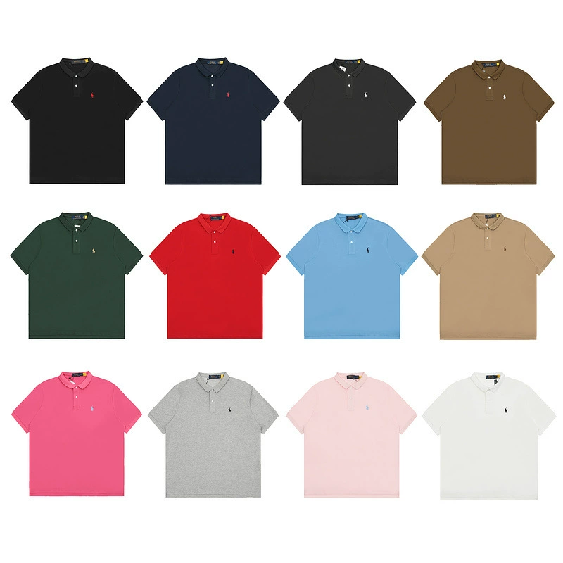 Нишевая модная повседневная мужская и женская простая футболка с короткими рукавами и двумя пуговицами с вышивкой пони RL