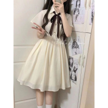 夏季新款学院风甜美收腰显瘦刺绣连衣裙女学生韩版中长款A字裙潮
