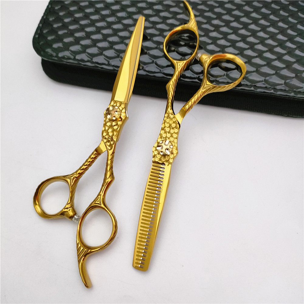 CF-6.0寸理发剪刀 金色美发剪 电镀金色 3D浮雕平面 发型师剪刀