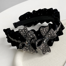 镶钻褶皱丝绒布艺蝴蝶结发箍法式优雅气质头箍时尚高颅顶发捆头饰