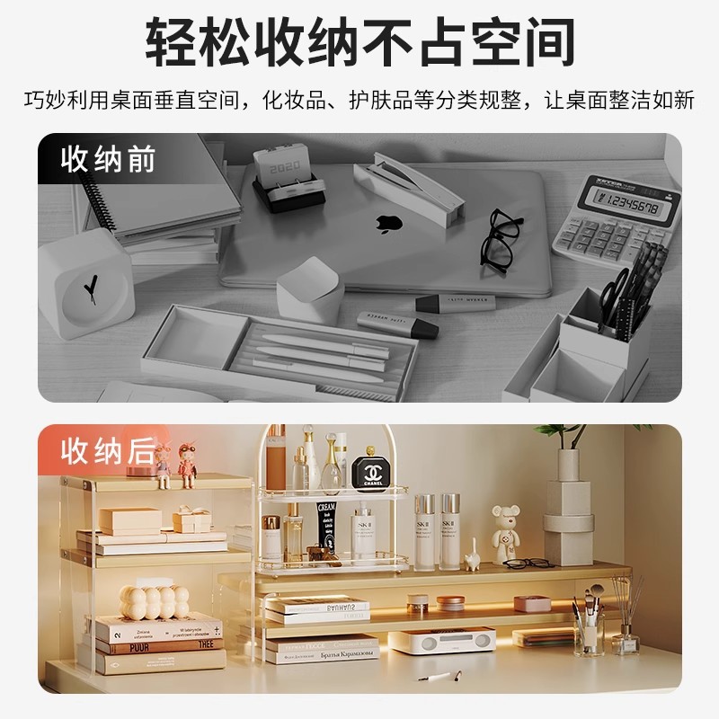 Estante de escritorio, gabinete de almacenamiento de cosméticos, escritorio para el hogar, tocador de estilo acrílico de múltiples capas, estante de exhibición