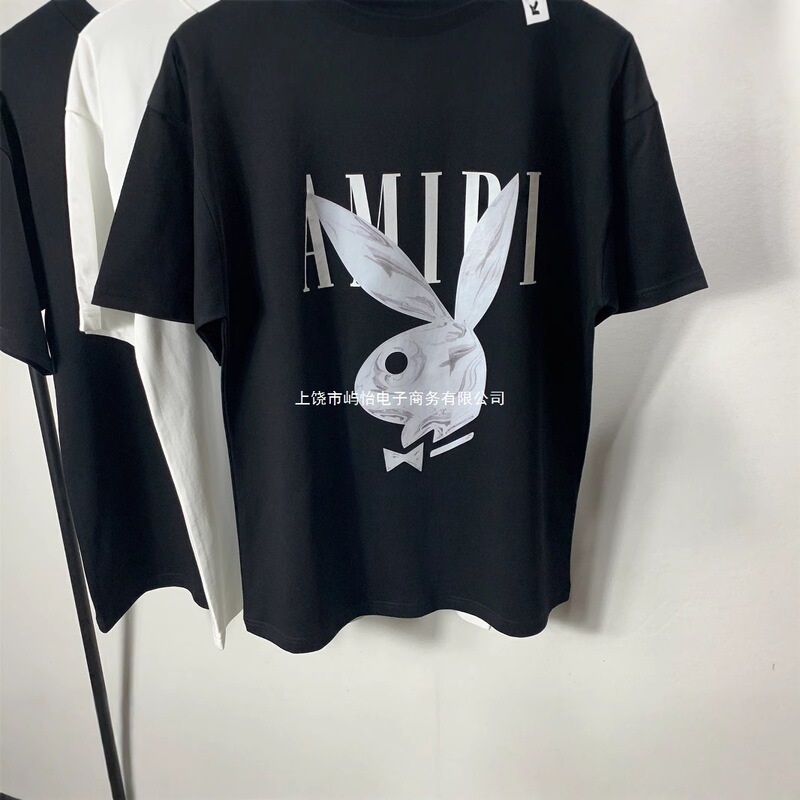 Amiri Amiri Letter Rabbit Print Men's and Women's Same Style T-Shirt