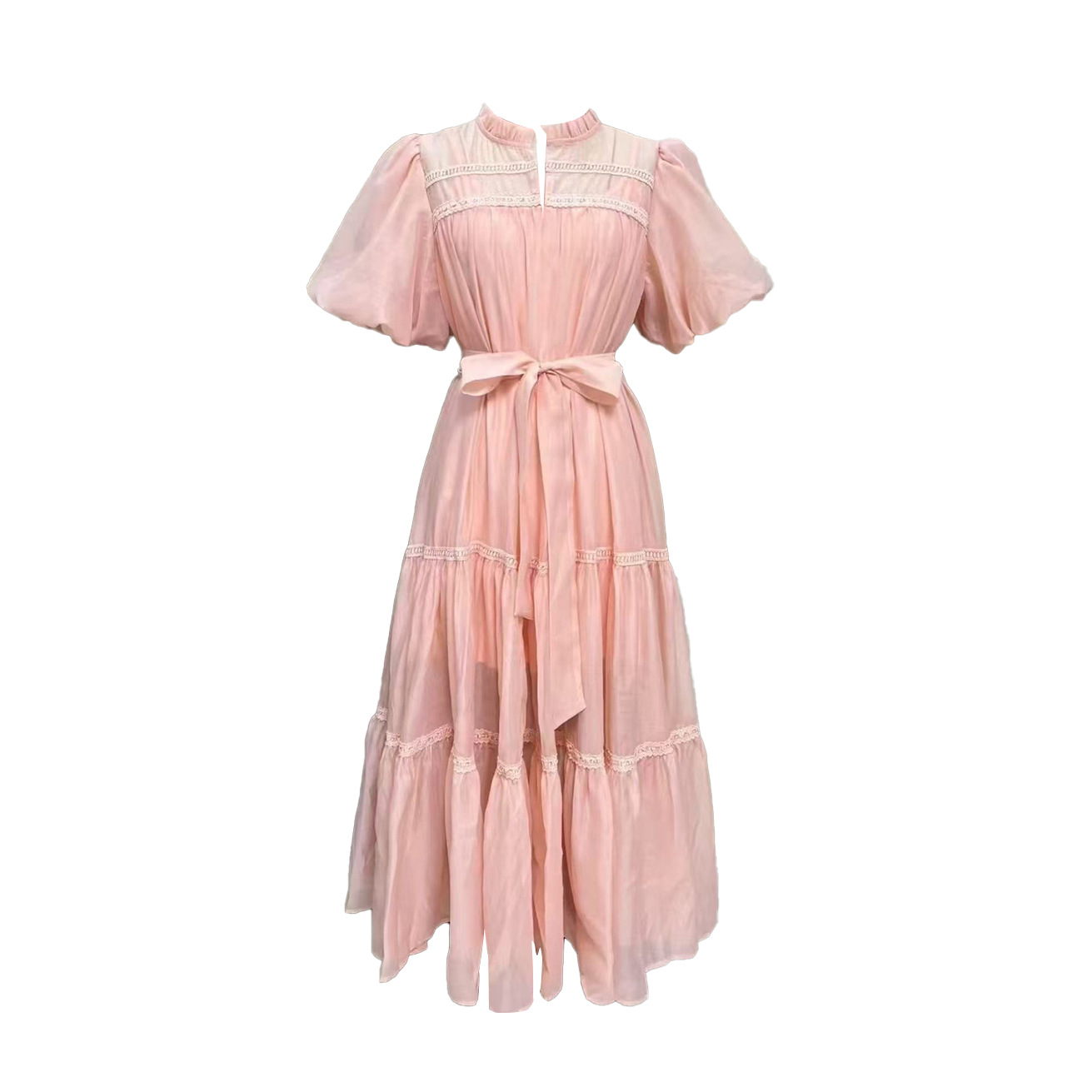 Simple Retro Maxi Dress Crew Neck Hollow Out Cutout Puff Sleeve Lace up Dress 24 Simple Retro Maxi Dress Crew Neck Hollow Out Cutout Puff Sleeve Lace Up Dress