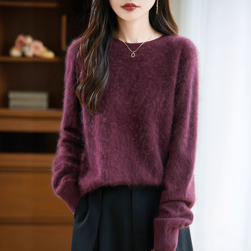 Brushed Knitted Round Neck Woolen Sweater, Fashionable and Versatile, Lazy Style, High-End Long-Sleeved Autumn and Winter New Knitted Sweater for Women