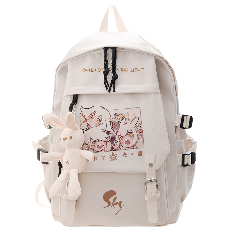 Light Encounter sky Student Schoolbag Pendant White Bird Pleurotus ostreatus Head Secondary Large Capacity Waterproof Backpack for Junior and Senior High School Students