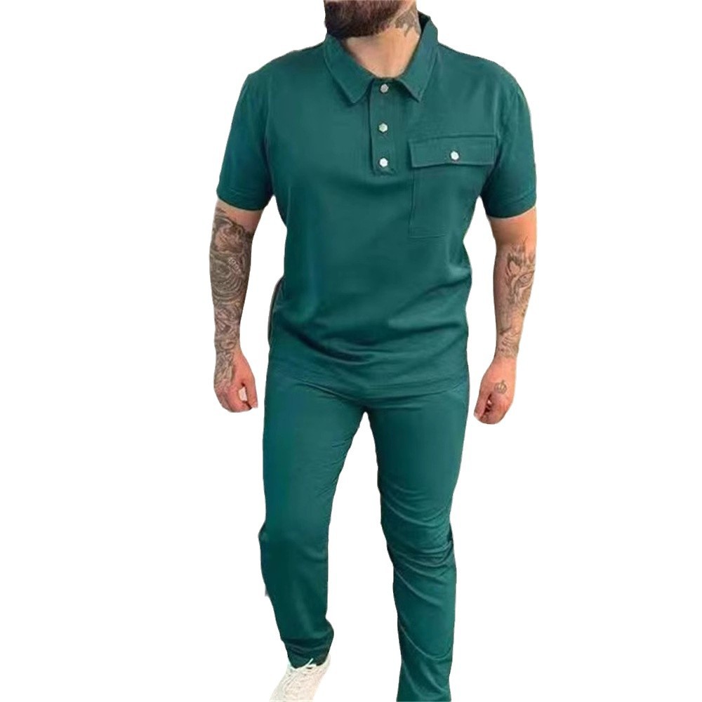 Herren-Sportanzug mit Taschen, kurzen Ärmeln und langer Hose für den Herbst – lässig und trendig_voghion.com