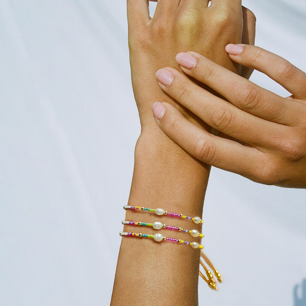 Simple Style Colorful 18k Gold Plated Freshwater Pearl Seed Bead Copper Wholesale Bracelets display picture 3