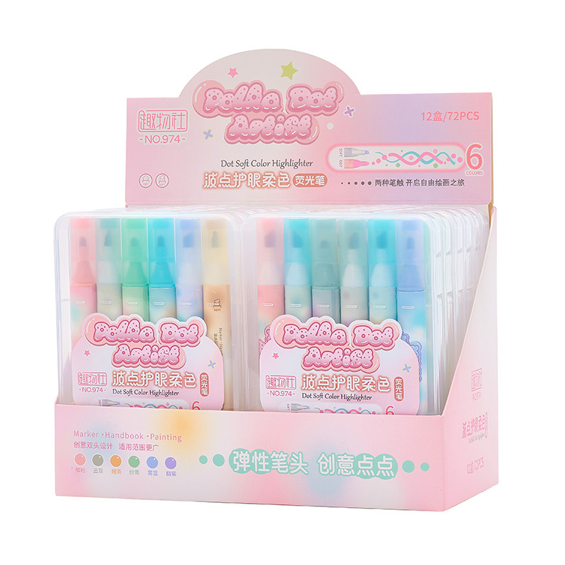 Protector de ojos de lunares, resaltador de doble cabeza de color suave, barra triangular, marcador de mano especial para oficina de estudiantes, pincel de gran capacidad