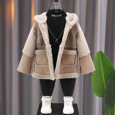 Boy coat Winter clothes children one Hooded Woollen cloth Plush overcoat Autumn and winter new pattern baby Suede Windbreaker