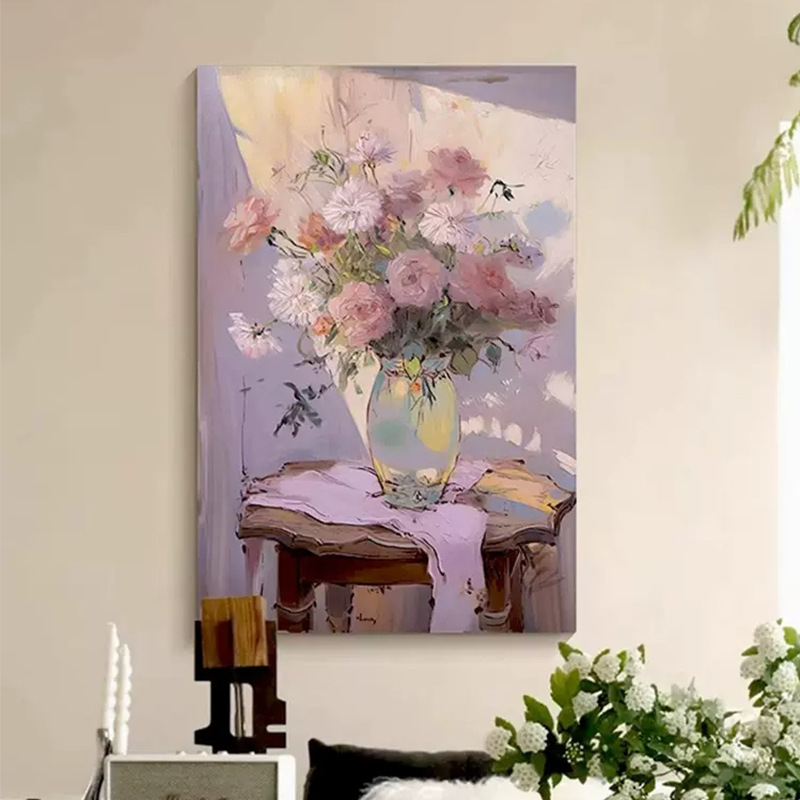 《椿黛漫漫》花卉肌理感裝飾畫輕法式餐廳掛畫光影藝術臥室壁畫