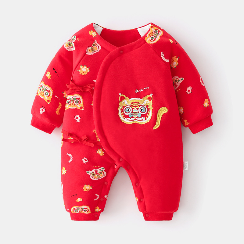 嬰幼兒滿月服冬季寶寶加厚拜年服新生兒中國風純棉虎虎生威連體衣