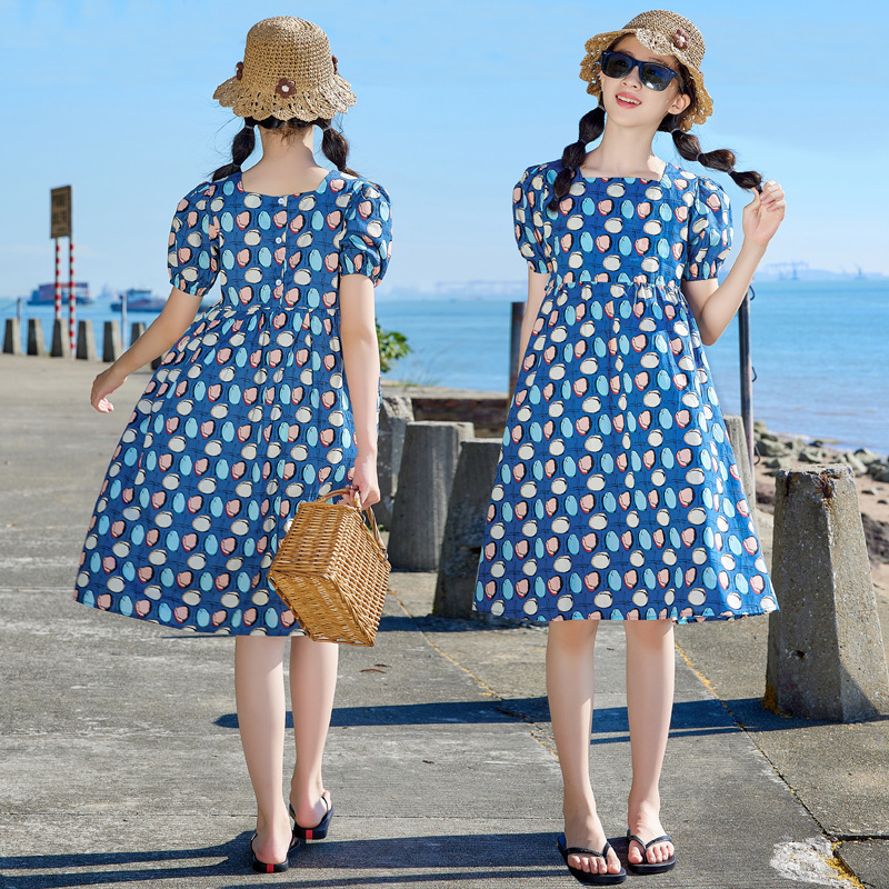 Vestido de niñas vestido de verano 2024 nuevos niños estilo occidental falda de lunares grandes niños de verano algodón estilo coreano vestido de princesa