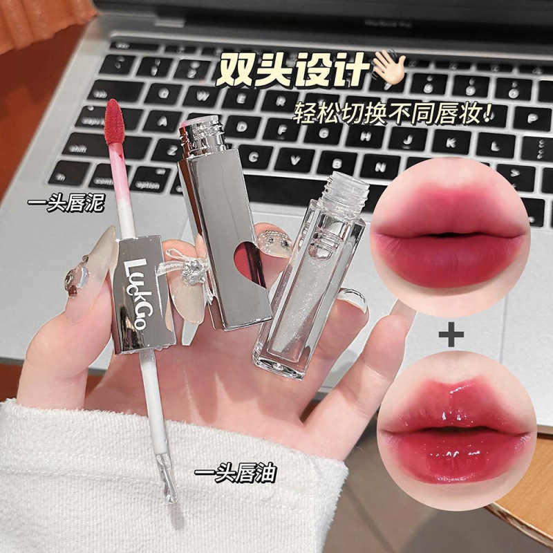 LUCKGO veludo esmalte labial de doble efecto espejo de agua brillante niebla matte maquillaje de doble cabeza esmalte labial de doble cabeza esmalte labial