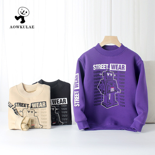Children's clothing winter Korean style new children's fleece sweatshirt medium and large children high collar warm long-sleeved boy sweatshirt on behalf of