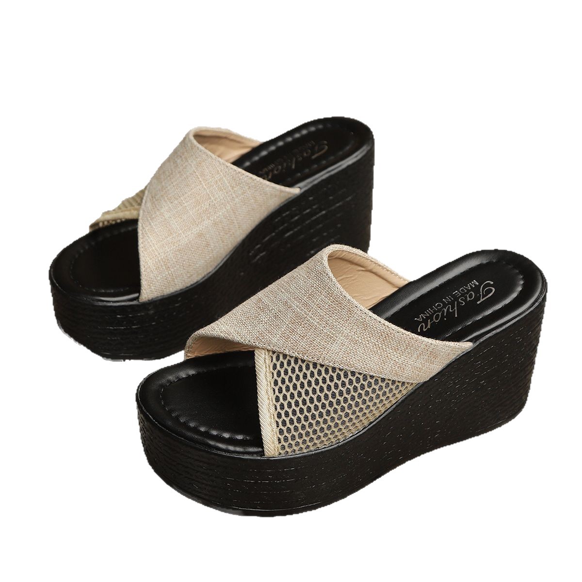Plus Size Hollow Out Wedge Sandals For Women, Summer New Style, Thick Sole Fabric, Thick Sole Sandals, Size 43_vogvips.com