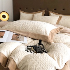 ins wabi-sabi style milk velvet four-piece set a type waffle sheet quilt cover bed sheet winter Nantong home textile three-piece set