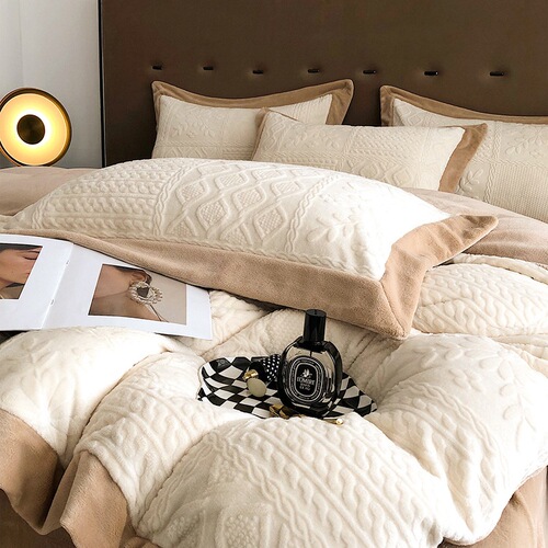 ins wabi-sabi style milk velvet four-piece set a type waffle sheet quilt cover bed sheet winter Nantong home textile three-piece set