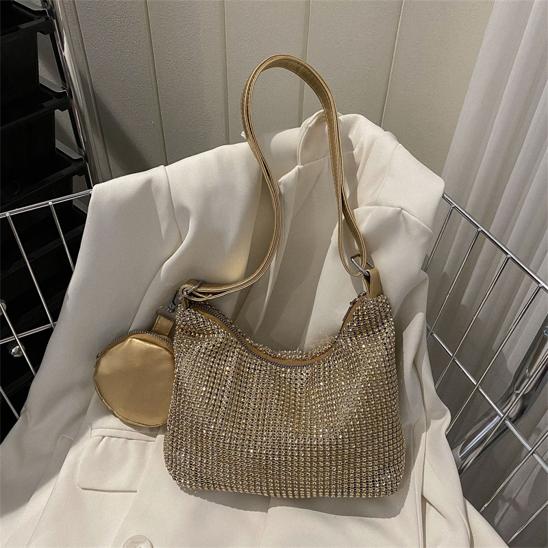2023 primavera y verano nuevo bolso de hombro de estilo occidental elegante simple bolso de mujer de moda de diamantes de imitación de este año