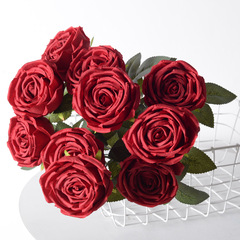 仿真玫瑰10頭皇妃玫手捧花歐式把束絹花婚慶酒店客廳裝飾跨境批發