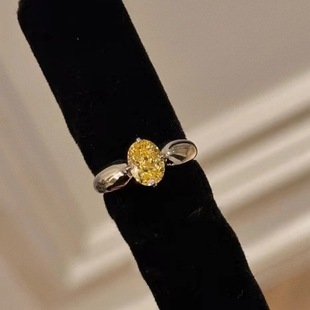 European and American Style Yellow Moissanite Oval Ring Silver Gold-Plated Diamond Pen Moissanite Gift with Certificate Wholesale