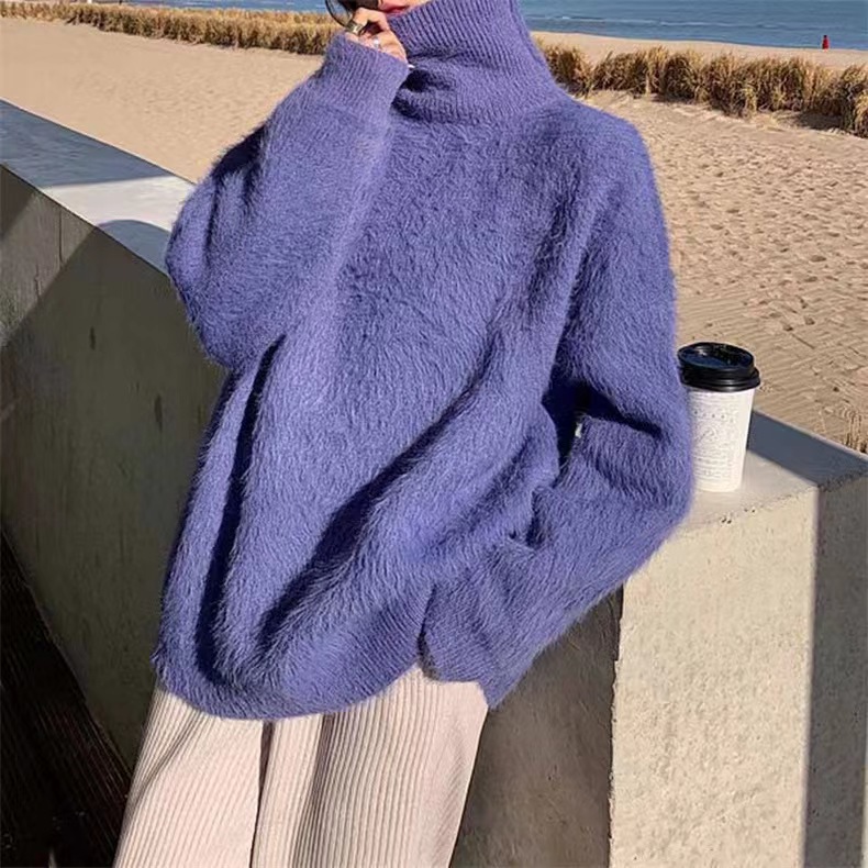 Flauschiger Damen Pullover Mit Stehkragen In Nerzfelloptik_voghion.com