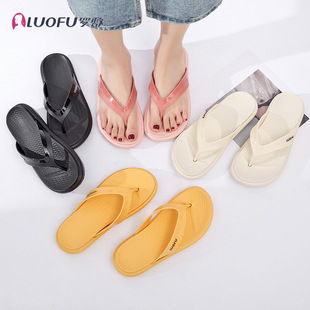 Luofu Thick-soled Flip-flops Women's Fashionable Simple Home and Outfit Beach Clips Fashionable Height-increasing Sandals Non-slip Slippers