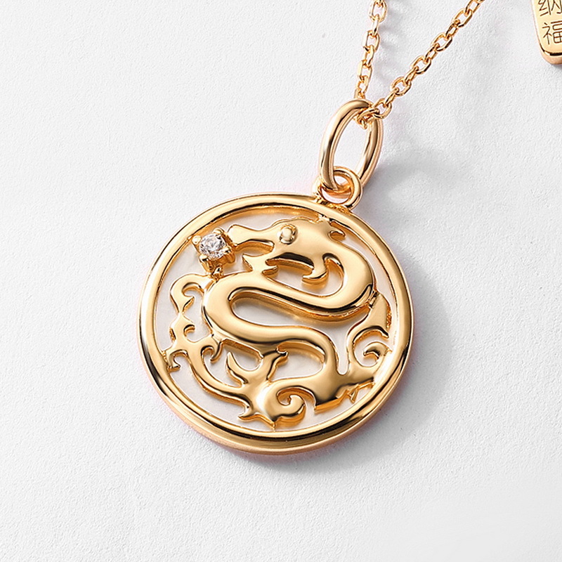 Diseño original doce Zodiaco dragón colgante de plata clavícula cadena 925 incrustaciones de plata collar de concha blanca mujer regalo de Año Nuevo