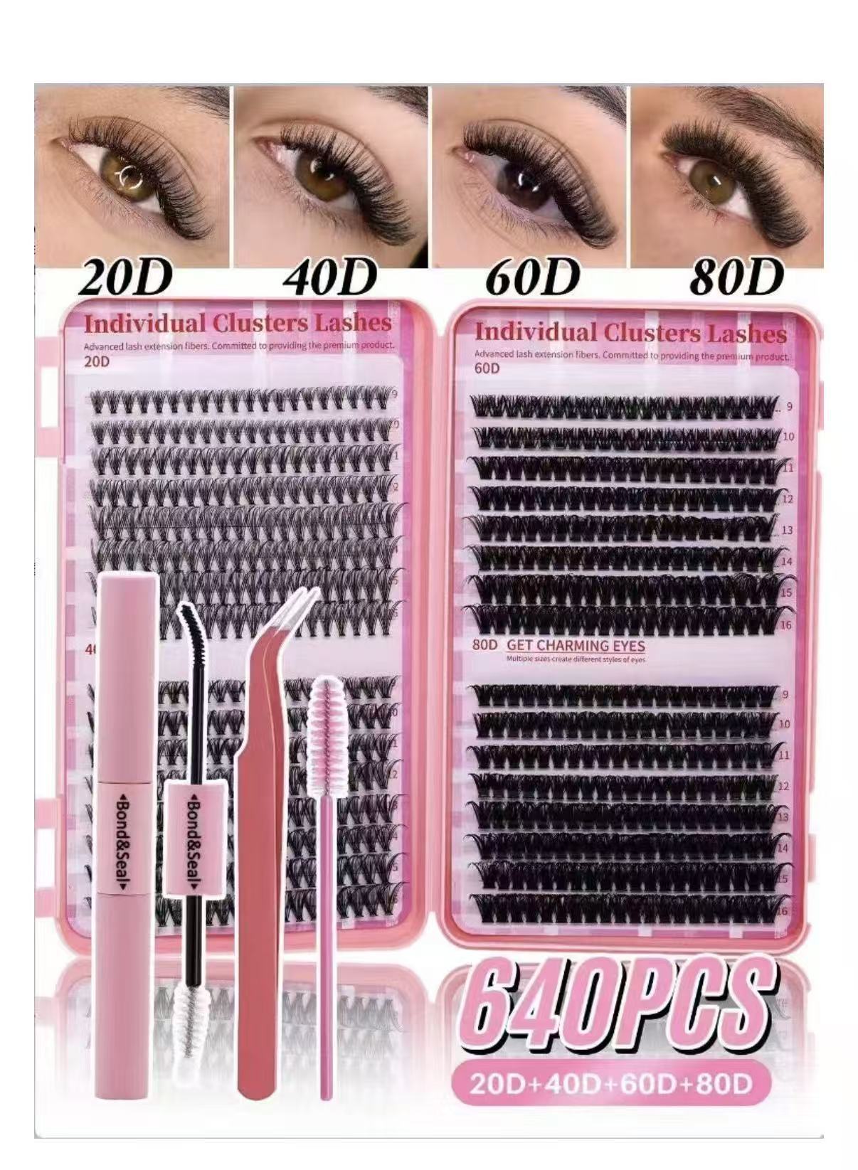 Nuevo conjunto de pestañas falsas mezcladas que contienen herramientas de pinzas de pegamento, herramientas de maquillaje de belleza al por mayor.