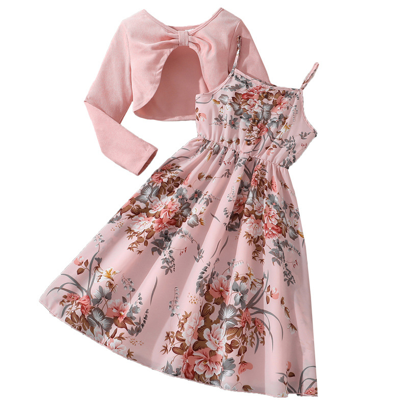 Women's clothing autumn new INS sweet printed suspender princess dress long sleeved jacket set_voghion.com