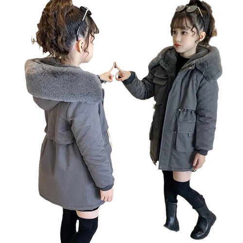 Women's Children's Cotton Winter Outfit 2024 New Children's Fashionable Fleece Thick Parka Coat for Older Girls Outerwear for Import