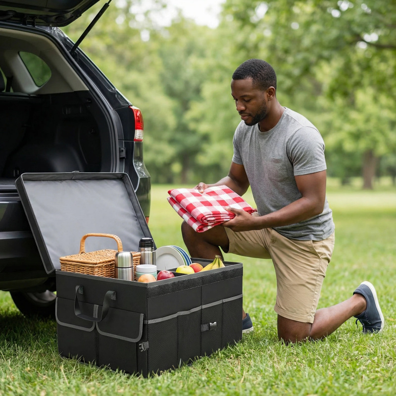 Cross-Border Car Trunk Storage Box with Lid, Large Capacity Car Rear Folding Storage Box