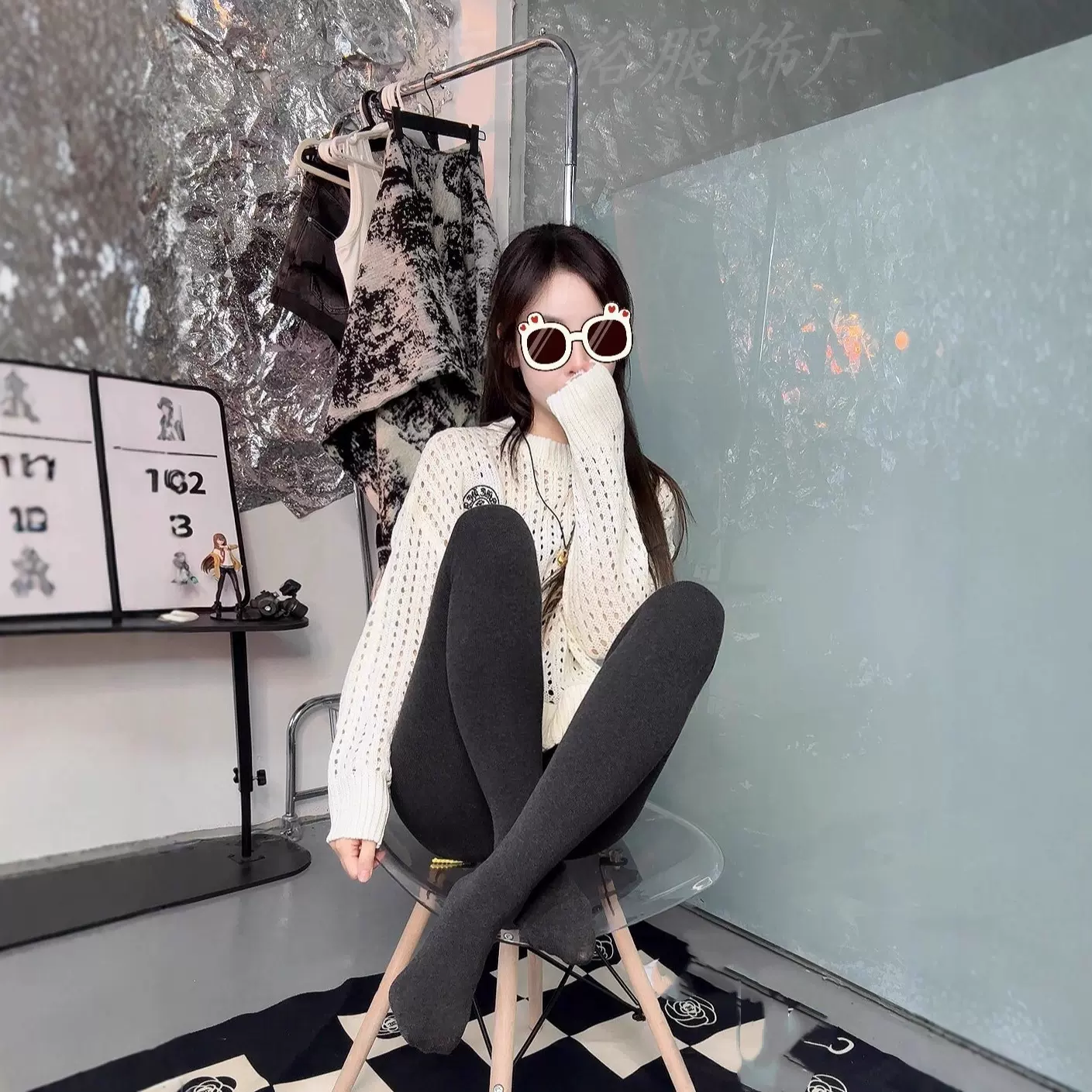 棉竖条纹春秋冬芭比高腰收腹显瘦女外穿打底裤加绒加厚烟灰色百搭