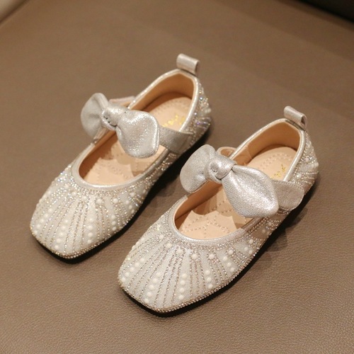 Princess Shoes for Girls 2025 Spring and Autumn Soft Sole Leather Shoes for Baby Girls Single Shoes Cute Performance Crystal Shoes
