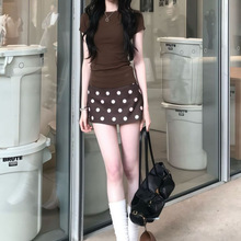 韩系复古辣妹正肩上衣女夏季新款时尚穿搭高腰波点包臀短裙两件套