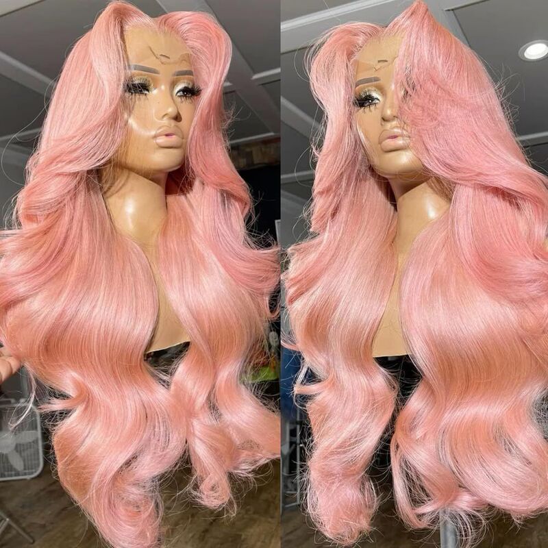 Cross-Border European and American Wigs for Women, Lace Front Wigs, Pink Big Wavy Hair, African Hot-Selling Lace Front Wigs