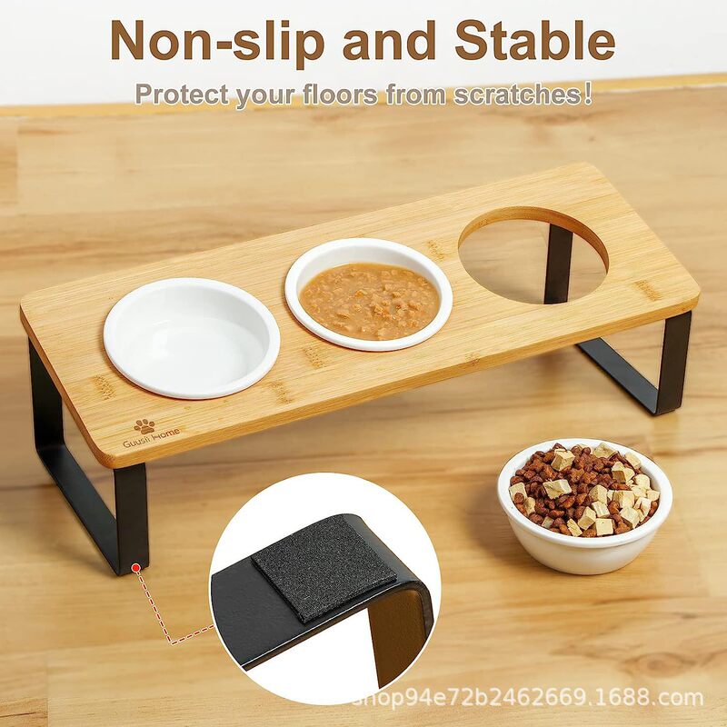 Customized Inclined Elevated Food and Water Bowl Dining Table Cat Feeder Indoor Pet Feeding Rack Ceramic Double Bowl Pet Rack