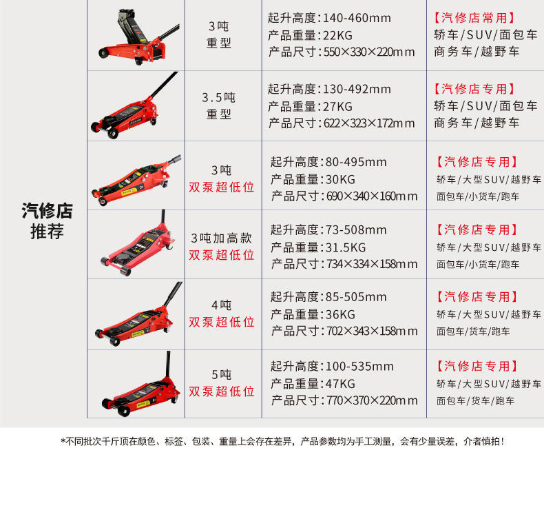 Horizontal Hydraulic 0kg Ton 4S Shop Auto Repair Shop Dual Pump Car Tire Changing Tool 3 Tons 4 Tons 5 Tons Off-Road Suv Horizontal Top