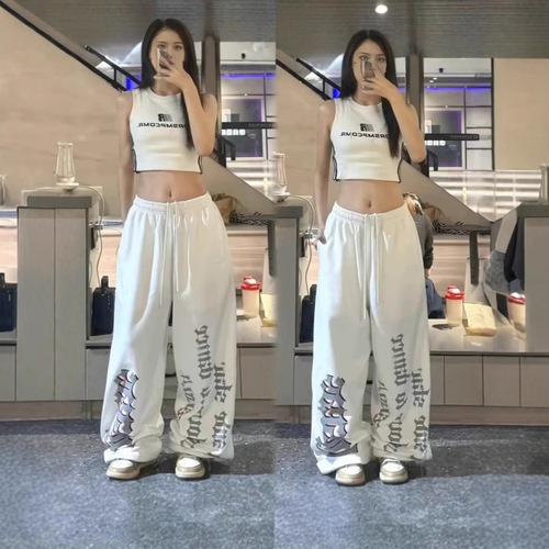 Vintage Print Women's Loose Jazz Dance Streetwear Hip Hop Wide Leg Sweatpants