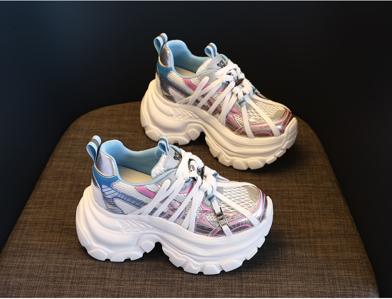 Giày sneaker nữ đế dày lưới thoáng khí phong cách bánh xốp — Màu hồng xanh lam chi tiết 5
