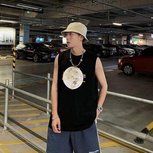 Lazy new youth trendy sweatback top Japanese style men's round neck small fresh back top versatile INSA standard