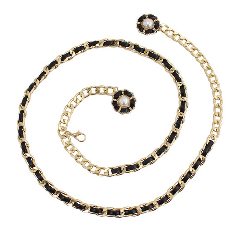 Summer metal waist chain for women with dress and shirt decoration, versatile waist-cinching flower pearl pendant chain