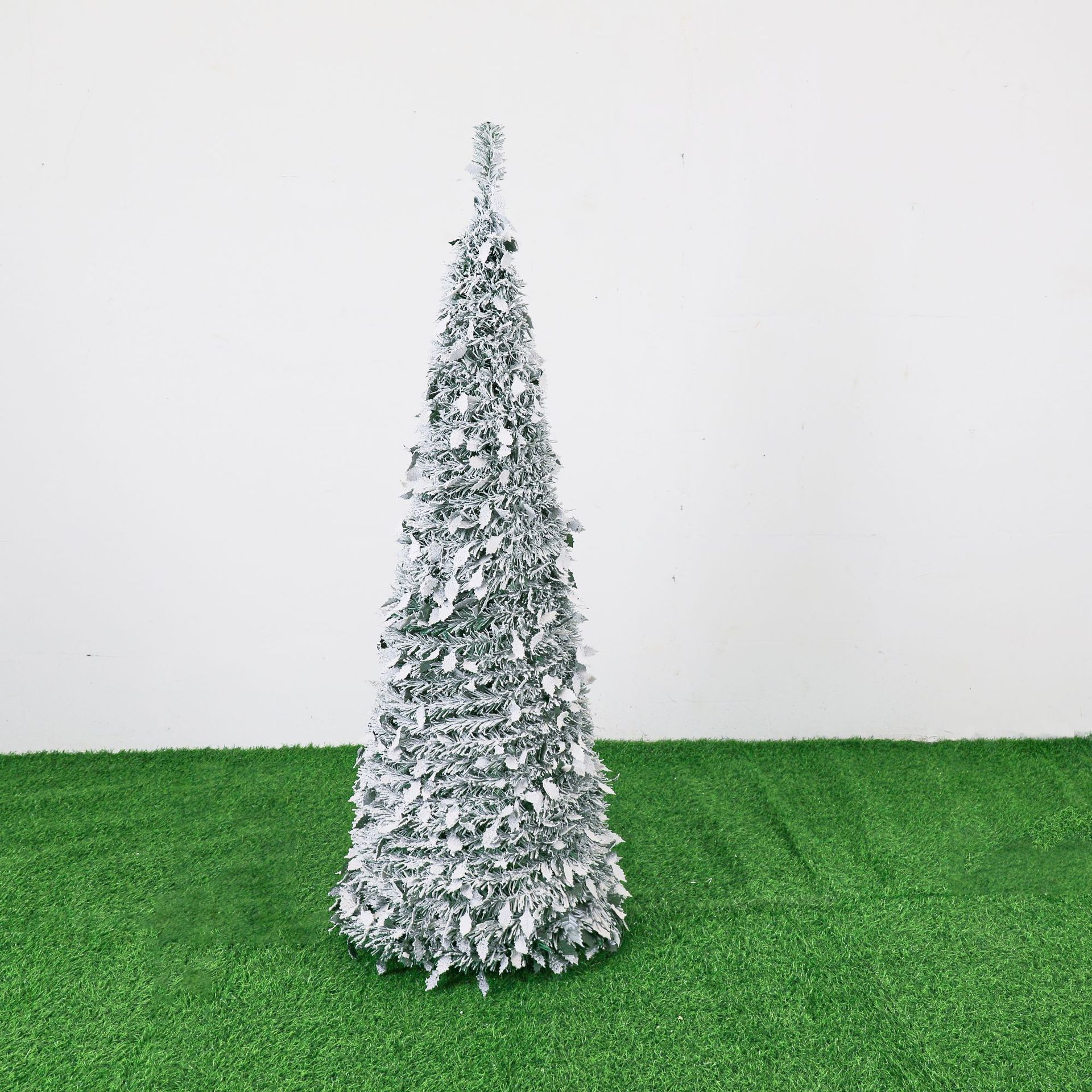 Decoración navideña blanco nieve retráctil árbol de Navidad paquete casa pagoda plegable redondo piso árbol transfronterizo
