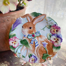 手绘陶瓷兔子装饰挂盘看盘客厅办公室工艺品礼物家居装饰品摆件