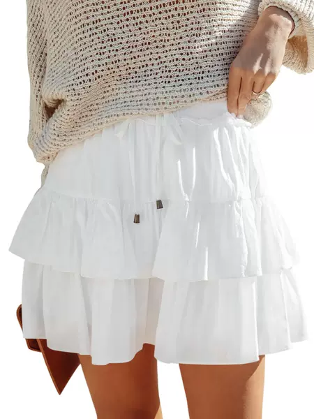 2025 New Women's Bohemian Style Ruffled Layered Skirt Casual Tennis Golf High Waist Mini Skirt