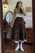 裙子冬天穿的冬裙灯芯绒碎花半身裙女秋冬搭配毛衣中长款半裙新款